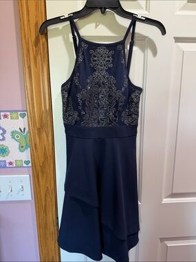 Speechless Navy Blue Embellished Mini Dress